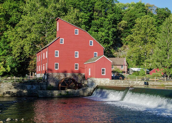 Rariton Greeting Card featuring the photograph Rariton River and the Red Mill - Clinton New Jersey by Bill Cannon