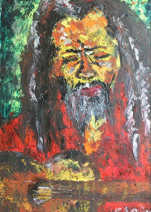 Portraits Greeting Card featuring the painting Rasta Man by Sladjana Lazarevic