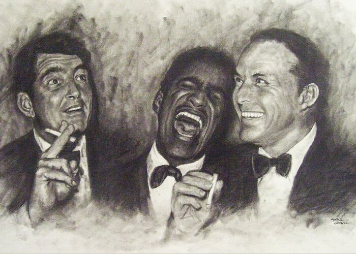 Dean Martin Greeting Card featuring the drawing Rat Pack by Cynthia Campbell