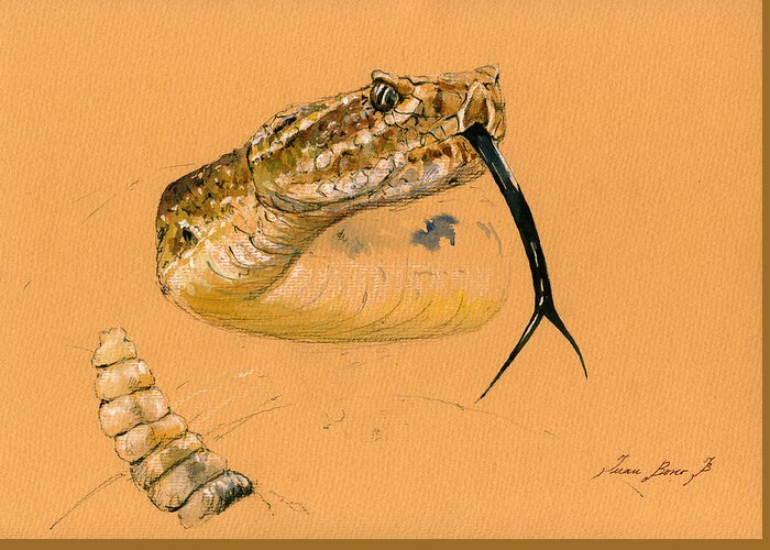 Rattlesnake Painting Greeting Card featuring the painting Rattlesnake painting by Juan Bosco