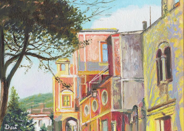 Coloured Buildings Greeting Card featuring the painting Ravello Eclectic Architecture by Dai Wynn
