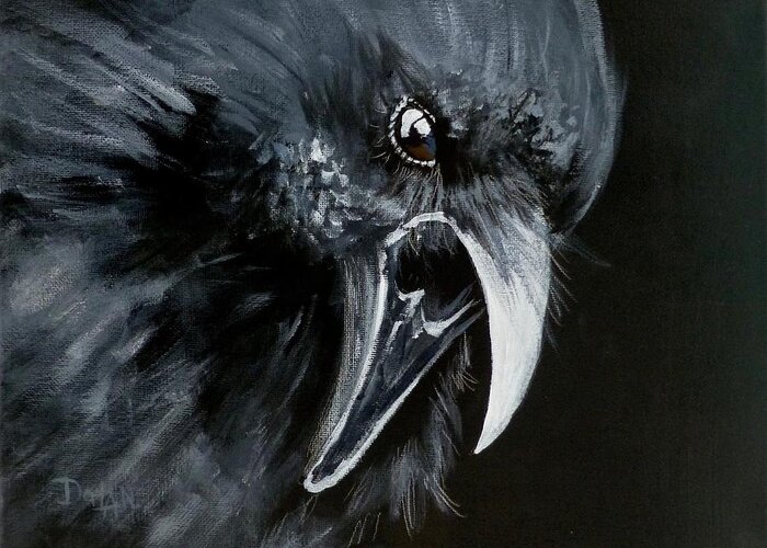 Raven Greeting Card featuring the painting Raven Caw by Pat Dolan