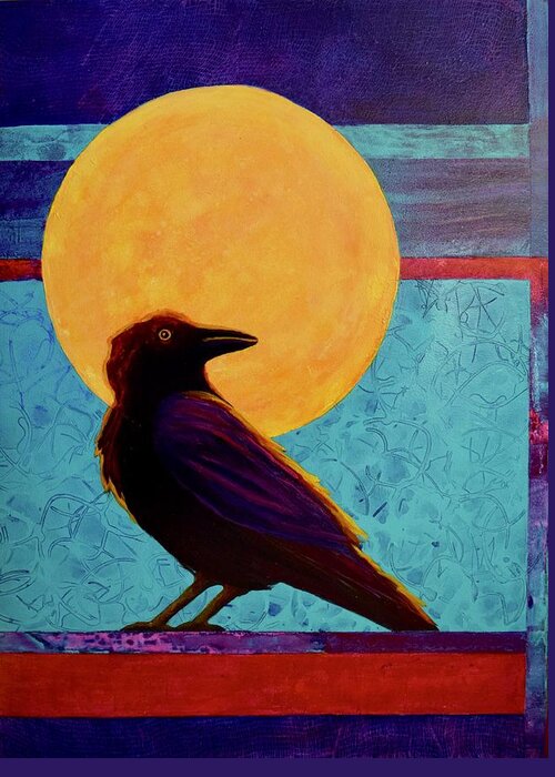 Raven Greeting Card featuring the painting Raven Moon by Nancy Jolley