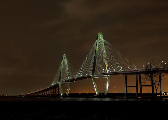 Mount Pleasant Greeting Card featuring the photograph Ravenel Bridge Night by Kevin Craft