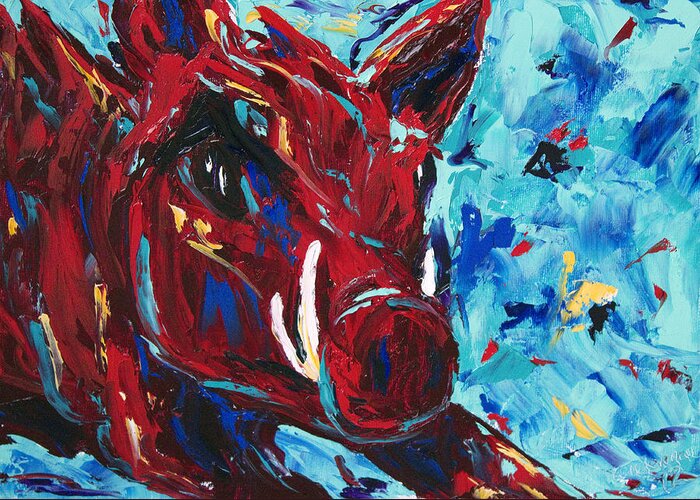 Razorback Greeting Card featuring the painting Razorback by Beth Lenderman