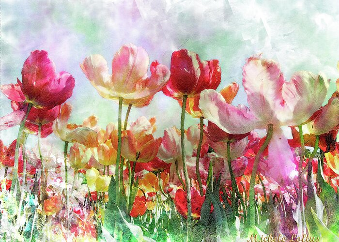 Tulips Greeting Card featuring the digital art Reaching for the Sky by Michele A Loftus