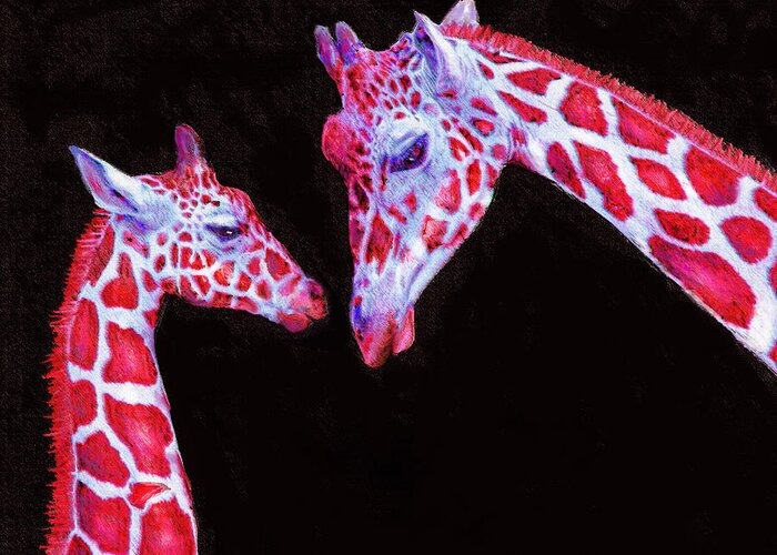 Jane Schnetlage Greeting Card featuring the digital art Read And Black Giraffes by Jane Schnetlage