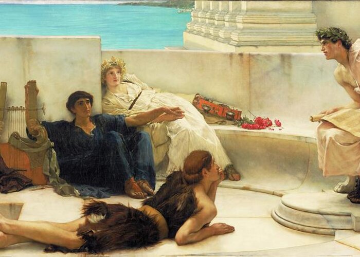 Reading From Homer Greeting Card featuring the painting Reading from Homer by Lawrence Alma-Tadema