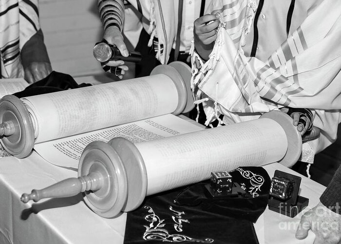 Torah Greeting Card featuring the photograph Reading the Torah scrolls by PhotoStock-Israel