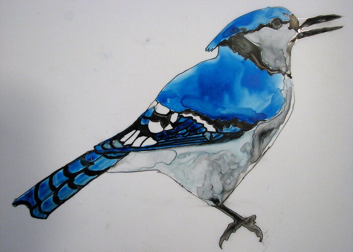 Birds Greeting Card featuring the painting Ready Blue by Patricia Arroyo