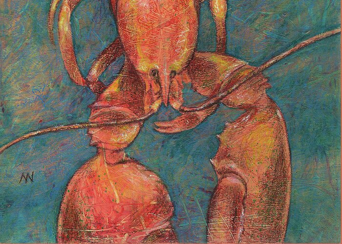 Lobster Greeting Card featuring the mixed media Ready for Suppah by AnneMarie Welsh