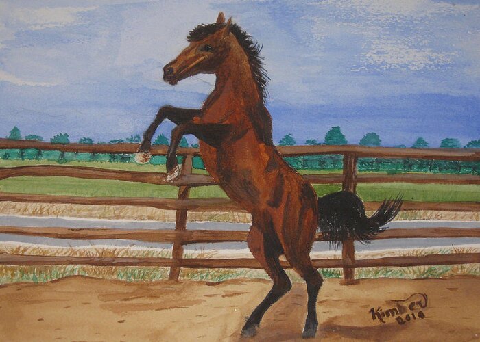 Horse Painting Greeting Card featuring the painting Rearin Up by Kimber Butler