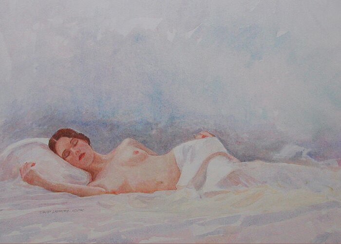 Reclining Nude Greeting Card featuring the painting Reclining Nude 3 by David Ladmore