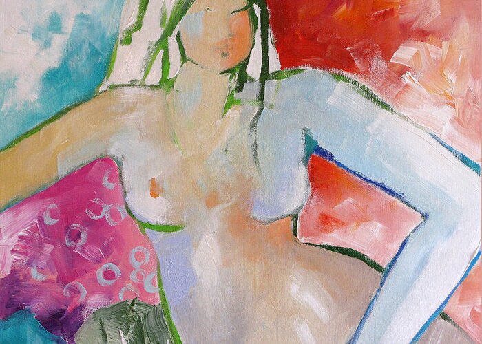 Nude Greeting Card featuring the painting Reclining Nude by Linda Monfort