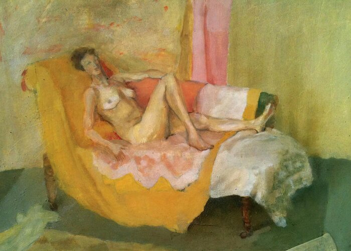 Life Painting Greeting Card featuring the painting Reclining nude by Tom Smith