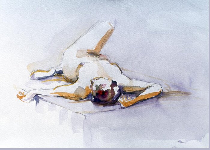 Full Body Greeting Card featuring the painting Reclining study 6 by Barbara Pease