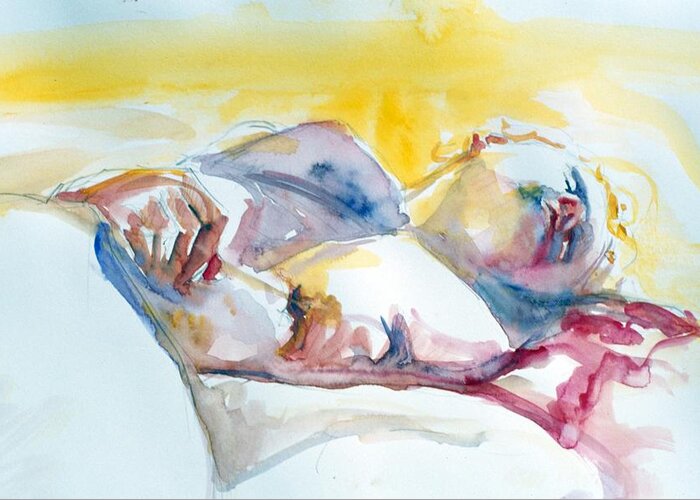 Full Body Greeting Card featuring the painting Reclining Study by Barbara Pease