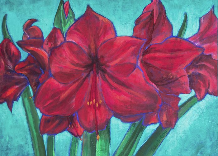 Eugene Greeting Card featuring the painting Red Amaryllis by Tara D Kemp