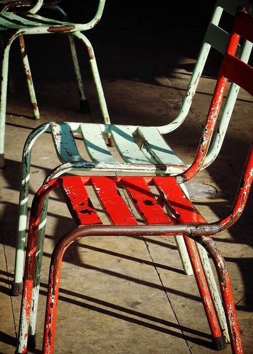 Red Greeting Card featuring the photograph Red and Aqua Chairs by Valerie Reeves