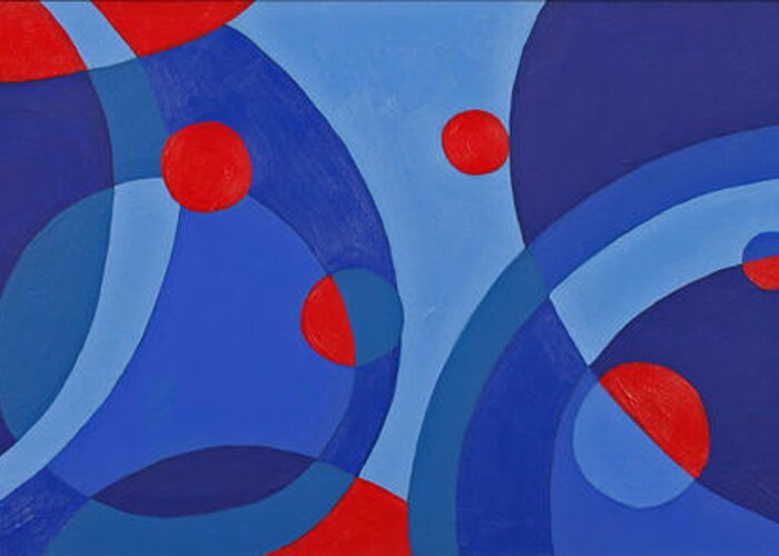 Abstract Greeting Card featuring the painting Red and Blue Worlds by Susan Rinehart