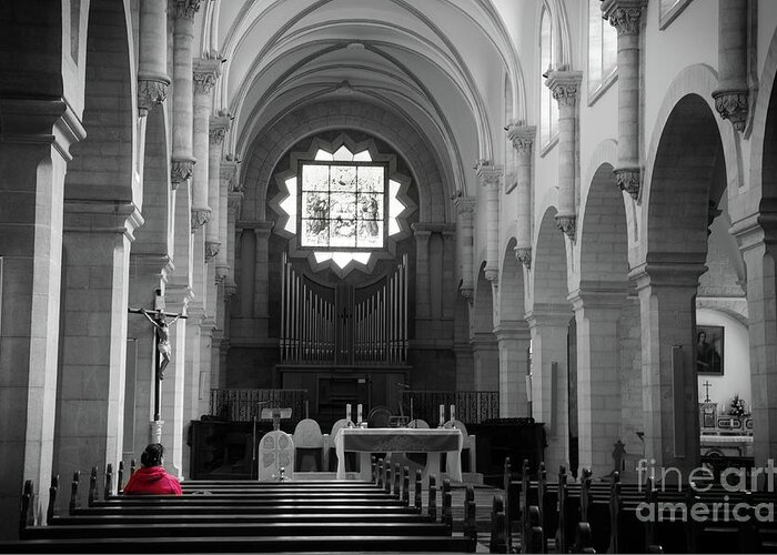 Red Greeting Card featuring the photograph Red and Mono, Church of Bethlehem by Perry Rodriguez