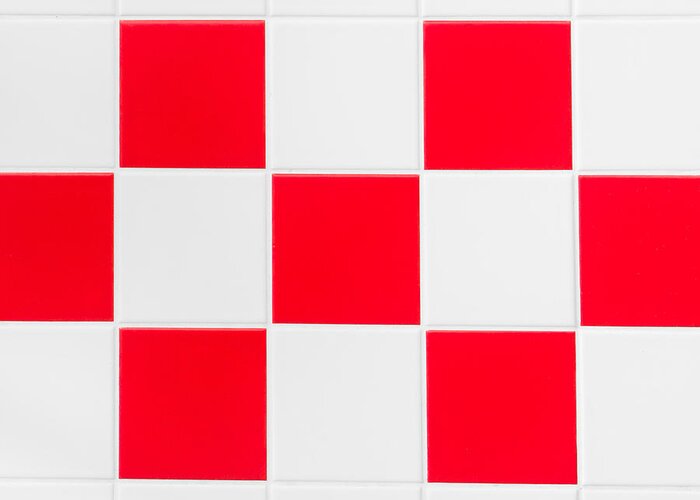 Abstract Greeting Card featuring the photograph Red and white tiles by Tom Gowanlock