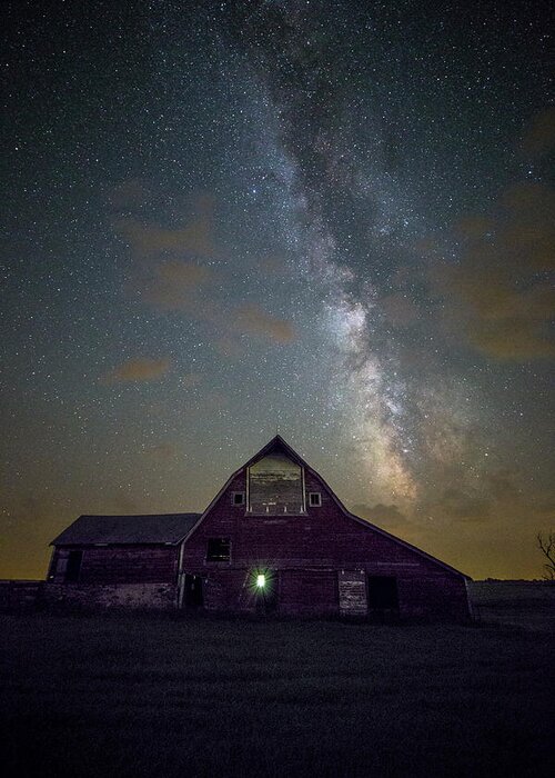 Sky Greeting Card featuring the photograph Red Barn Galaxy by Aaron J Groen