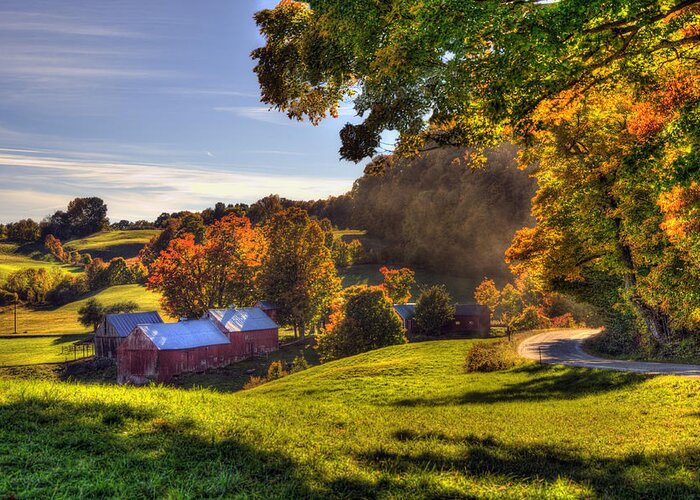 Jenne Farm Greeting Card featuring the photograph Red Barn in Autumn - Jenne Farm by Joann Vitali