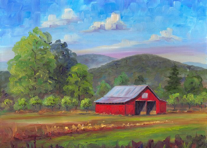 Red Barn Greeting Card featuring the painting Red Barn in Fruitland by Jeff Pittman
