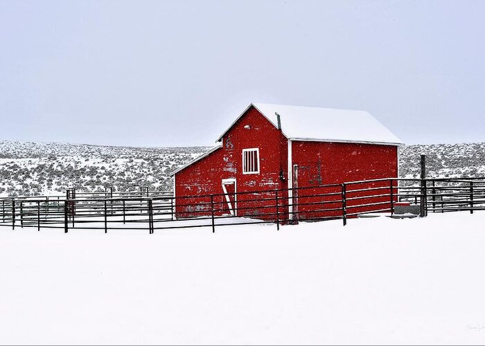 Red Greeting Card featuring the photograph Red Barn in Winter by Amanda Smith