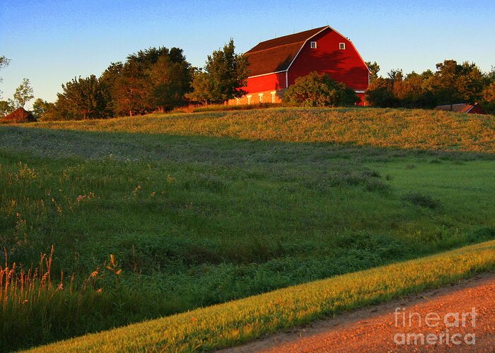 Barn Greeting Card featuring the photograph Red Barn on the Hill by Julie Lueders 