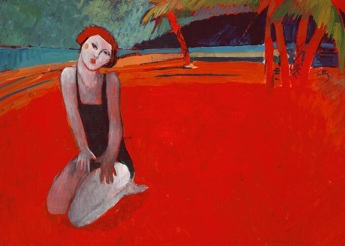 Figure Greeting Card featuring the painting Red Beach Two by Thomas Tribby