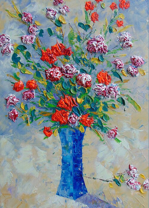 Frederic Payet Greeting Card featuring the painting Red Carnations by Frederic Payet