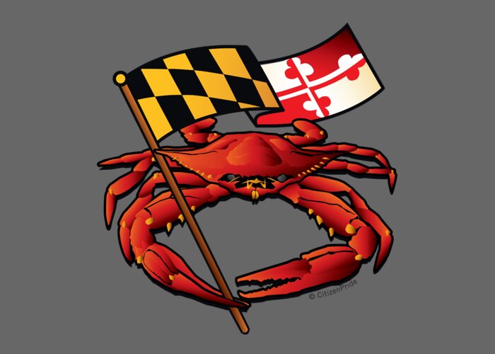 Maryland Crab Greeting Card featuring the digital art Red Crab Maryland Flag Crest by Joe Barsin