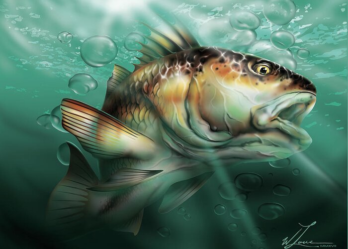 Red Drum Greeting Card featuring the digital art Red Drum by William Love
