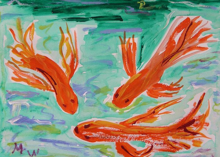 Koi Greeting Card featuring the painting Red Eye Koi by Mary Carol Williams