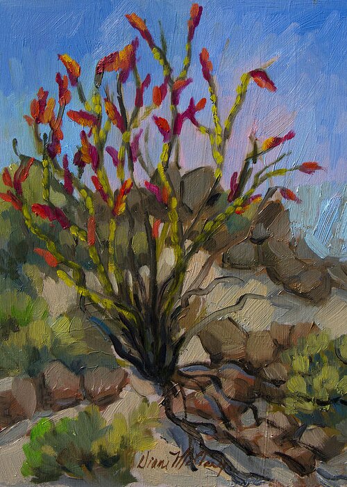 Ocotillo Greeting Card featuring the painting Red Flame Ocotillo 5 by Diane McClary