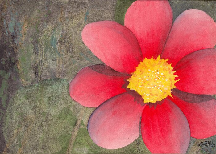 Watercolor Greeting Card featuring the painting Red Flower by Ken Powers