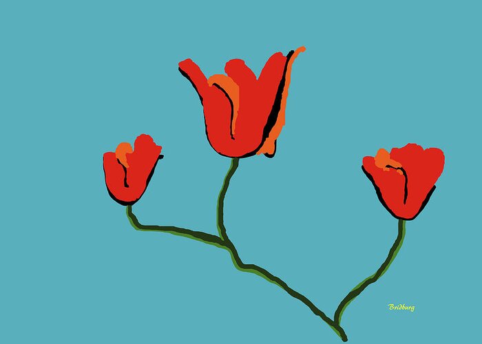 Postmodernism Greeting Card featuring the digital art Red Flowers by David Bridburg