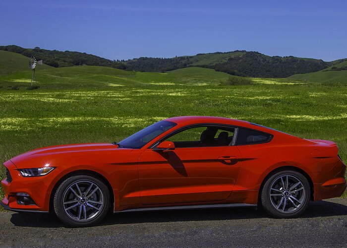 Red Greeting Card featuring the photograph Red Ford Mustang by Garry Gay