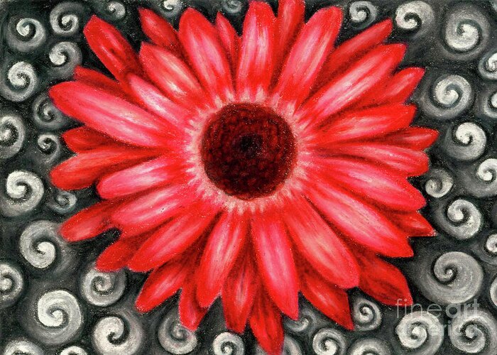 Red Gerbera Daisy Greeting Card featuring the drawing Red Gerbera Daisy Drawing by Kristin Aquariann