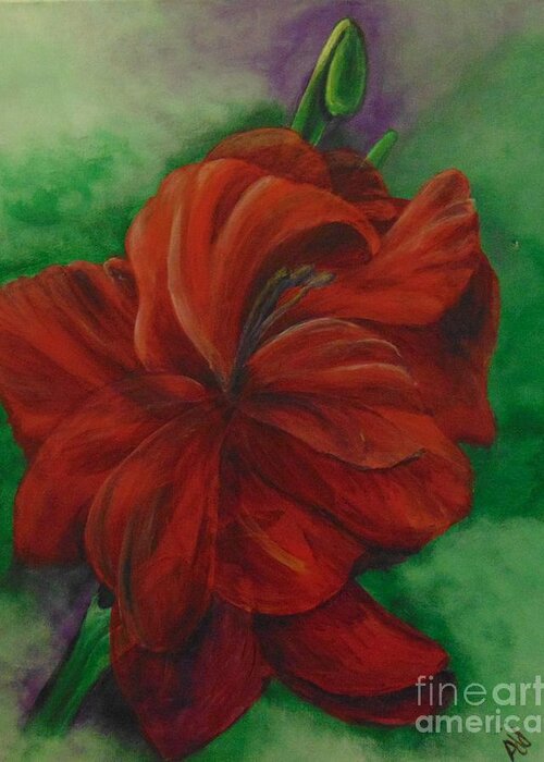 Floral Greeting Card featuring the painting Red Gladiolus by Saundra Johnson