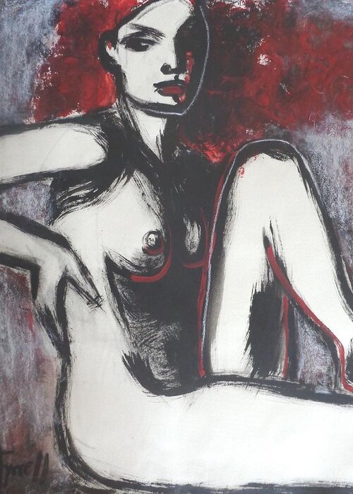 Carmen Tyrrell Greeting Card featuring the painting Red Haired Nude Lady 1 by Carmen Tyrrell