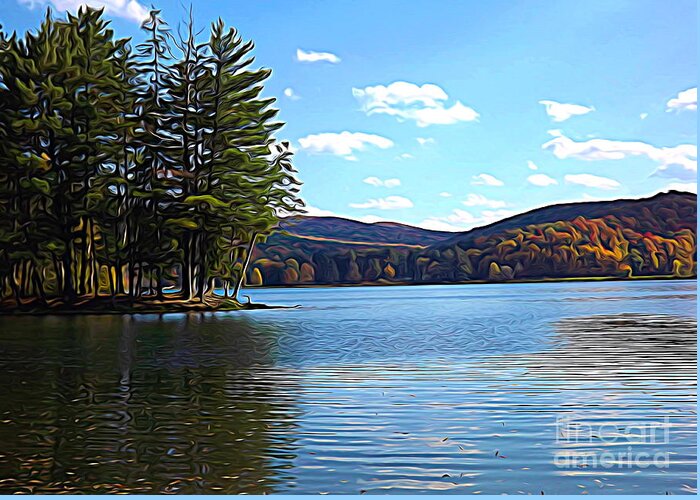 Red House Lake Allegany State Park In Autumn Greeting Card featuring the photograph Red House Lake Allegany State Park in Autumn Expressionistic Effect by Rose Santuci-Sofranko