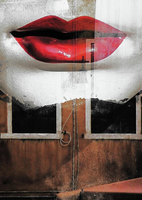 Lips Greeting Card featuring the photograph Red lips and old windows by Gabi Hampe