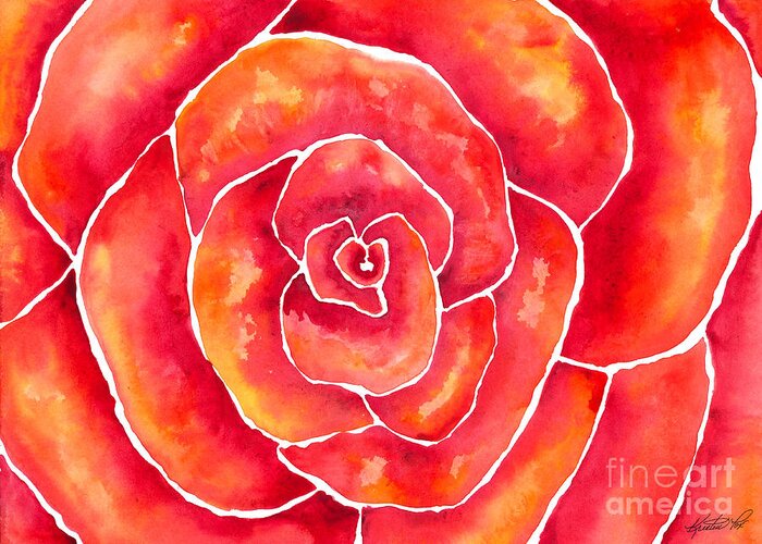 Artoffoxvox Greeting Card featuring the painting Red-Orange Rose Macro by Kristen Fox