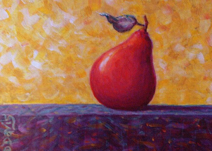 Red Pear Greeting Card featuring the painting Red Pear by Dee Davis