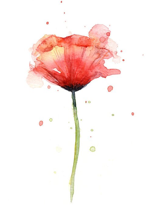 Watercolor Poppy Greeting Card featuring the painting Red Poppy Watercolor by Olga Shvartsur