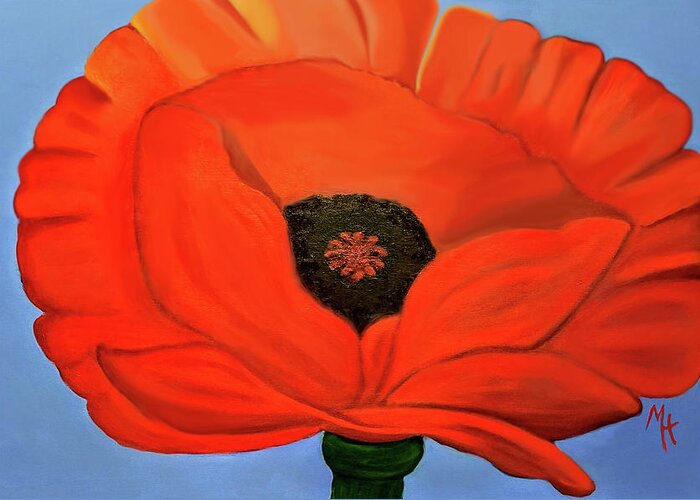 Red Greeting Card featuring the painting Red Poppy With Style by Margaret Harmon