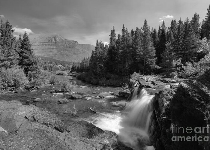 Black And White Greeting Card featuring the photograph Red Rock Falls BW by Adam Jewell
